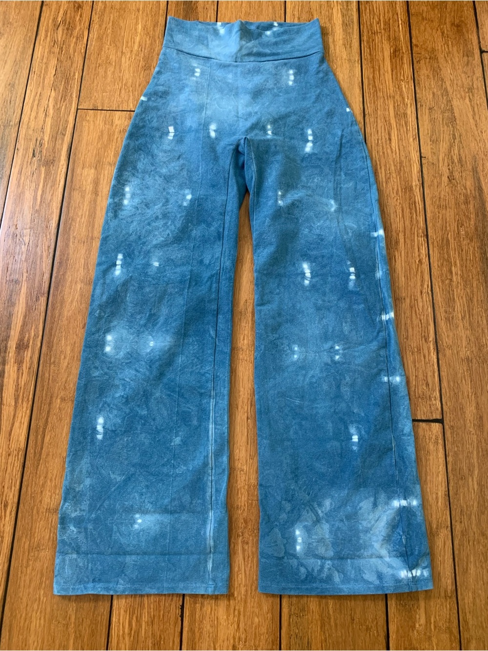 High-Rise Blue Tie-Dye Wide Leg Leggings